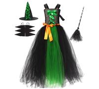 Kids Toddler Baby Girl Halloween Dress,White Witch Costume Witch+Hat Infant Pumpkin Outfit Born Clothes Girls Princess Dressing Up Costumes Purple Black Themed Party (Green-B,6-7 Years)