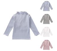 Kids Toddler Baby Girls Lettuce Trim Turtleneck Long Sleeve Slim Fit Ribbed Knit Tee Layer Shirt Tops Clothes for Kids Girls Solid Color Cute Fall Undershirt (White, 12-18 Months)