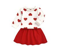 Kids Toddler Baby Girls My First Valentine's Day Outfit Set Long Sleeve Heart Print Shirt Top + Tutu Skirt Dress 2Pcs Little Girls Valentines Clothes Set