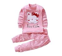 Kids Toddler Baby Girls Outfits Infant Long Sleeve Animal Cat Print Sweatshirt Tops Pants Casual 2 Piece Clothing Set Personalized Child Matching Clothing Sets (Hot Pink, 3-6 Months)