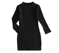 Kids Toddler Baby Girls Spring Winter Solid High Long Sleeve Knit Dress Long Sleeve Girls Black