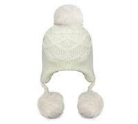 Kids Toddler Beanie Hat with Earflaps Winter Warm Plush Lined Bobble Pom Pom Hat Cute Thicken Crochet Cap Outdoors Head Wear Chritmas Gift for Children White
