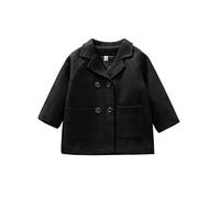 Kids Toddler Boys Peacoat, Trendy Long Sleeve Notched Collar Double Breasted Jacket Wool Coat, Fall Winter Warm Outwear (A-Black, 6-7 Years)