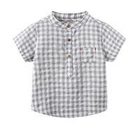 Kids Toddler Flannel Athletic Plaid Shirt Baby Thermal Short Sleeve Lapel Button Down Shirts Boys Girls Tops Outwear Gingham Summer Plaid Clothing Classic School Formal Outwear (Grey, 4-5 Years)