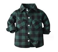 Kids Toddler Flannel Shirt Jacket Plaid Long Sleeve Lapel Down Shacket Baby Boys Girls Shirt Top Coat Outwear Brace Undershirt (Green, 12-18 Months)