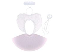 Kids Toddler Girls Angel Costume Christmas Nativity Plays Fancy Dress Up Tulle Tutu Skirt+Angel Wings+Angel Halo Headband+Magic Wand Fairy Outfit Halloween Carnival Cosplay White Angel 4pcs 2-12 Years
