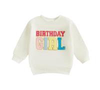 Kids Toddler Girls Birthday Sweatshirt Long Sleeve Solid Colour Letters Embroidery Jumper Outfits Little Girls Cotton Birthday Celebration Sweatshirts for 1-5 Years Old (Beige, 18-24 Months)