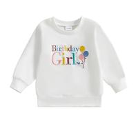 Kids Toddler Girls Birthday Sweatshirt Long Sleeve Solid Colour Letters Embroidery Jumper Outfits Little Girls Cotton Birthday Celebration Sweatshirts for 1-5 Years Old (White 2, 12-18 Months)