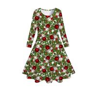 Kids Toddler Girls Christmas Trees Deer Print Christmas Long Sleeve Party Dress Girl Short Dress Green