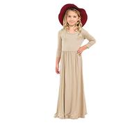 Kids Toddler Girls Dress Above Knee Dress Long Sleeve Solid Dress Girls Dress Long (Beige, 9-10 Years)
