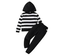 Kids Toddler Girls Fall Outfit Striped Long Sleeve Hoddies Pullover Crew Neck Top Elasticed Waist Slide Pockets Rolled-Up Trousers for Age 1-6 Years Baby Girl (Black, 1-2 Years)