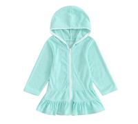 Kids Toddler Little Girl Swim Cover Up Towel Swimsuit Zip Up Bathing Suit Robe Beach Cover Up Big Girls Floral Dress (Mint Green, 7-8 Years)