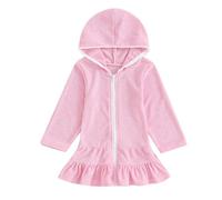 Kids Toddler Little Girl Swim Cover Up Towel Swimsuit Zip Up Bathing Suit Robe Beach Cover Up Big Girls Floral Dress (Pink, 1-2 Years)