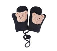 Kids Toddler Mittens with String, Cartoon Winter Warm Snow Gloves for Girls Boys 2-6 Y, Full Finger Gloves Cold Weather Gloves (black)