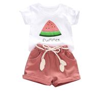 Kids Toddler Tops + Shorts Outfits Girl Letter Print Watermelon Baby Clothes Set Girls Outfits&Set Here You are Baby (Pink, 100)