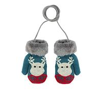 Kids Toddler Winter Warm Gloves Plush Lined Knitted Thermal Mittens with String Cute Elk Christmas Mitts Outdoor Neck Hanging Full Finger Insulated Ski Gloves Hand Warmer for Baby Boys Girls 0-3 Years