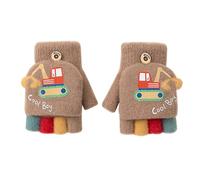 Kids Toddlers Convertible Flip Top Gloves Cute Cartoon Fingerless Gloves with Cover Half Finger Knitted Warm Mittens Winter Soft Plush Lined Christmas Mitts Hand Warmer for Baby Boys Girls 3-5 Years