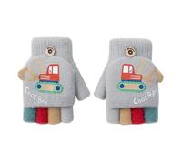 Kids Toddlers Convertible Flip Top Gloves Cute Cartoon Fingerless Gloves with Cover Half Finger Knitted Warm Mittens Winter Soft Plush Lined Christmas Mitts Hand Warmer for Baby Boys Girls 3-5 Years