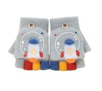 Kids Toddlers Convertible Flip Top Gloves Cute Cartoon Fingerless Gloves with Cover Half Finger Knitted Warm Mittens Winter Soft Plush Lined Christmas Mitts Hand Warmer for Baby Boys Girls 3-5 Years