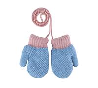 Kids Toddlers Thermal Gloves Mittens Winter Warm Thick Knitted Gloves with String Fluffy Full Finger Mittens Baby Fleece Lined Gloves Hanging Neck Mittens with Anti-Lost String for Boys Girls Age 1-4