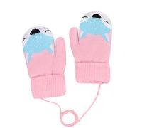 Kids Toddlers Thermal Gloves Winter Warm Thick Knitted Gloves with String Baby Fleece Lined Gloves Hanging Neck Mittens Cute Full Finger Mittens with Anti-Lost String for Boys Girls Age 0-4