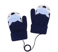 Kids Toddlers Thermal Gloves Winter Warm Thick Knitted With String Baby Fleece Lined Hanging Neck Cute Full Finger Mittens With Anti-Lost String for Boys Girls Age 0-4