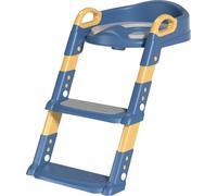 Kids Toilet Training Ladder with Soft Seat & Splash Guard - Foldable Potty Training Chair for Toddlers with Adjustable Step, Anti-Slip Handles & Easy Assembly - Unisex Design (Blue)