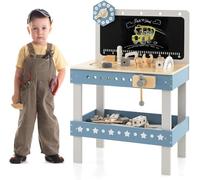Kids Tool Bench, Wooden Construction Power Workshop, 62 Realistic Toy and Accessories, Storage Shelf, Toddler Pretend Play Workbench Set, Gift for Kids Boys Girls