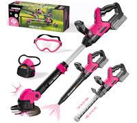 Kids Tool Set, 3-IN-1 Kids Power Garden Tools with Sounds & Lights, Volume+/-, Toy Weed Wacker, Leaf Blower & Hedge Trimmer, Christmas Birthday Gifts for Boys 3-5 4-8 pink