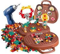 Kids Tool Set, Magic Montessori Play Toolbox Bear with Electric Drill and Screw Set, 205PCS DIY Design and Drill Toys, Creativity Montessori Bear Tool Box Drill Design Puzzle Constructions Toys