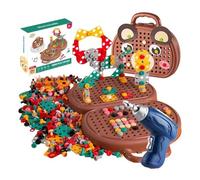 Kids Tool Set,Magic Montessori Play Toolbox,Pretend Play Tools Kit,Magic Montessori Play Toolbox Bear with Electric Drill Screw Tool Set,Creative Mosaic Puzzle Toy for Kids Ages 3-12 Years Old (Bear)