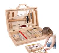 Kids Tool Set - Mini Wooden Workshop Kit, Pretend Play Bench, Educational Tool Box, Interactive Learning Toy Set | for preschool children home classroom nursery activity imaginative play