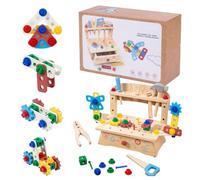 Kids Tool Set | Wooden Screw Tool Bench Set for Toddler - Educational Toys Learning for Preschoolers Girls Boys Homeschool Classroom Birthday Holiday Travel Backyard Playroom