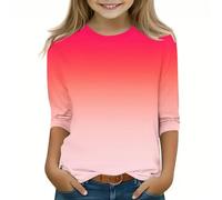 Kids Top Girls 3-12 Years Crewneck Gradient Tee Tops Kids Clothes for Teens Crewneck England T Shirt Long Sleeve Blouse Back To School Tunic Tops Fall Winter Christmas
