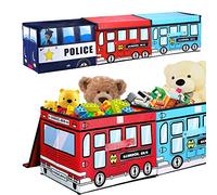Kids Toy Chest,Toy Chest, Collapsible Storage Cubes Organizer with Handles, Kids Toy Bin with Lids, Car Pattern Toy Storage Organizer for Boys&Girls, Clothes&Book,etc 3 Packs