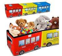 Kids Toy Chest,Toy Chest, Collapsible Storage Cubes Organizer with Handles, Kids Toy Bin with Lids, School Bus Pattern Toy Storage Organizer for Boys, Girls, Playroom, Closet, Living Room, 3 Packs