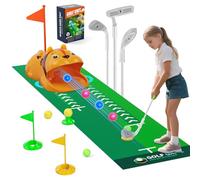 Kids Toy Golf Set with Automatic Ball Returner, 4 LED Light Up Golf Balls, 3 Clubs, Putting Mat Toddler Mini Golf Games, Indoor Outdoor Sport Toys Gifts for 3-8 Years Old Boys Girls