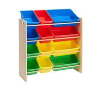Amazon Basics Kids’ Toy Storage Organizer with Plastic Bins, Natural Wood with Bright Bins, 12 count (Pack of 1), 27.7 D x 85.3 W x 79 H cm