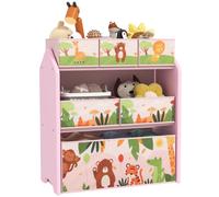 Kids Toy Storage Unit Pink MDF Steel Non-woven Fabric 63x30x66cm 6Bins 3TierFunE