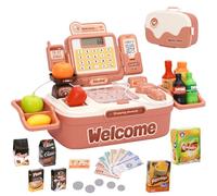 Kids Toy Till Cash Register with Scanner Microphone,Electric Calculator,Play Food Set Accessories,Mini Supermarket Shop Toys,Childs Pretend Role Play Learning Gifts for Age 3 4 5 Boys Girls (Pink)