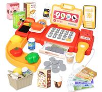 Kids Toy Till for Girls Boys 3 Years Old, Large Cash Register Toy with Lifting Food Weigh, Toddler Toys Play Money Play Food, Cash Register with Scanner Gifts for 3+ Years Old Kids