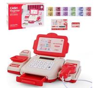 Kids Toy Till with Fake Money Credit Card Scanner and Electric Calculator Weigh Play Set Mini Kids Shop Play Role Play Toys Gifts for Children Aged 3 Years and Over (Red)