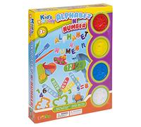 Kids Toys Play Dough Modelling Alphabet 'n' Number Press Shaper 23 Piece Set - with Modelling Tools, Stencils, Sculpters & 4 Different Colours & Tubs with Moulds