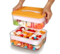 Kids Toys Storage Organizer for Lego Clear Building Blocks Container Box with Baseplate Lids 2 Layers Stackable Playroom Organization Bin Portable Drawers Bricks Puzzle Board Craft Compartments Case