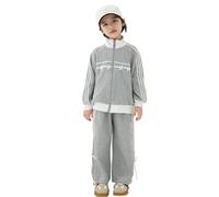 Kids Tracksuit Full Set 2 Piece Boys Girls Oversized Outfit Long Sleeve Baseball Jacket Hoodie and Pants with Pockets 2 Piece Tracksuit for Toddler Kids Autumn Winter Outfits Sweatsuits Grey