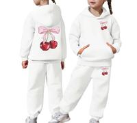 Kids Tracksuit Full Set 2 Piece Boys Girls Oversized Outfit Long Sleeve Print Hoodie and Bottom Jogging Pants with Pockets Winter Outfits Sweatsuits Comfortable Loungewear Sets for Everyday White