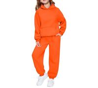 Kids Tracksuit Full Set 2 Piece Girls Boys Solid Color Oversized Outfit Long Sleeve Hoodie Pullover Jumper and Sweatpants Loose Casual Sweatshirts Jogging Pants School Sports Activewear Set