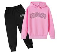 Kids Tracksuit Full Set Fashion Sweatshirt and Pants Hoodies Joggers Clothes Sets Plain Long Sleeve Letter Print Fleece Hooded Zip Up Trousers 2Pc Outfits Winter Sweatsuits Pink