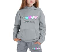 Kids Tracksuit Full Set for Boys Girls 2 Piece Heart Print Long Sleeve Oversized Hoodie Sweatshirts and Loose Sweatpants Bottom Jogging Pants with Pockets Comfortable Loungewear Sets for Everyday
