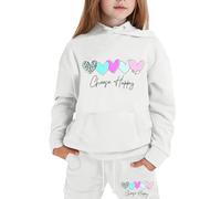 Kids Tracksuit Full Set for Boys Girls 2 Piece Heart Print Long Sleeve Oversized Hoodie Sweatshirts and Loose Sweatpants Bottom Jogging Pants with Pockets Comfortable Loungewear Sets for Everyday